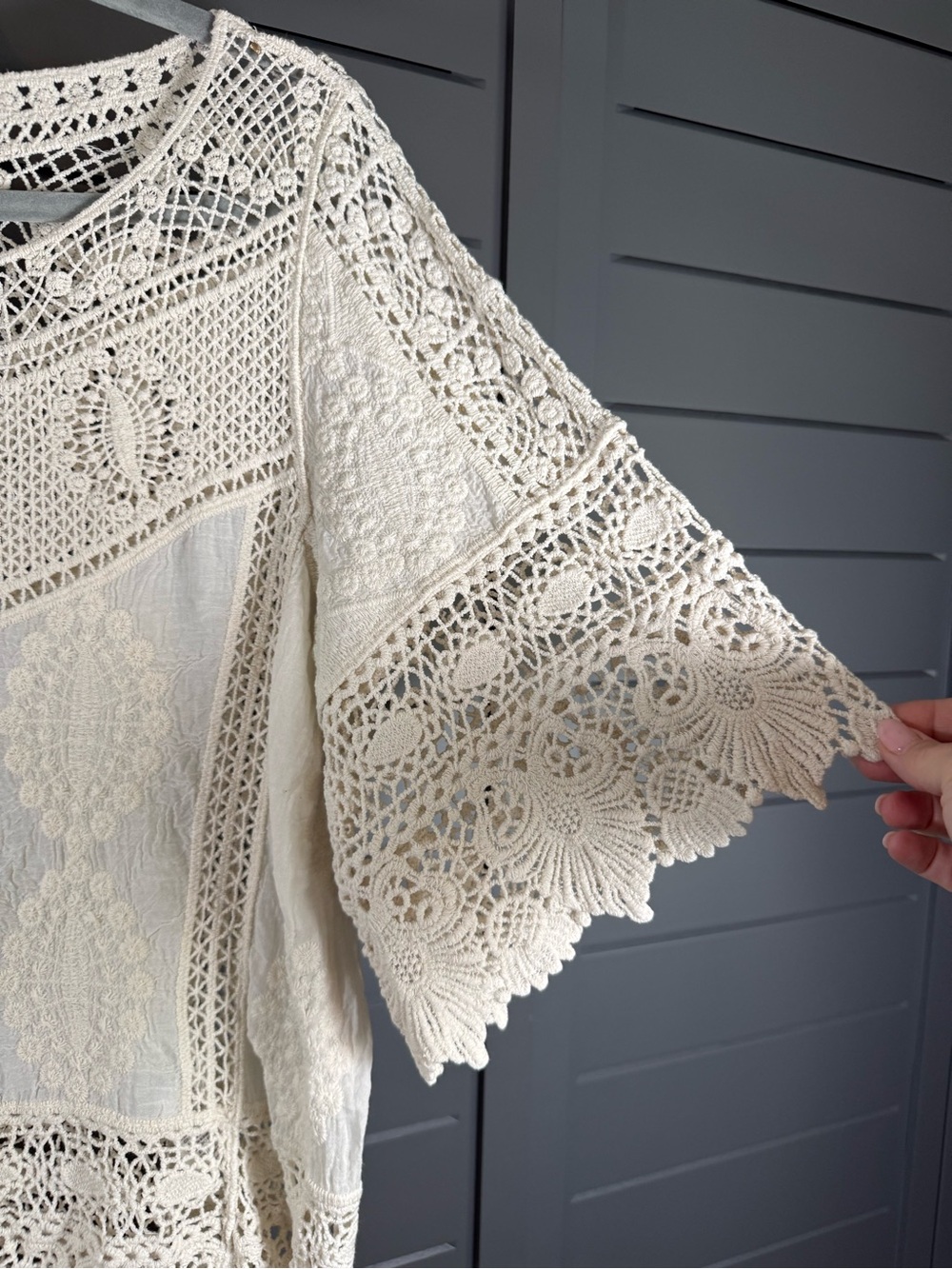 Democracy Crochet Lace Short Sleeve Top in Cream - Picture 4 of 8